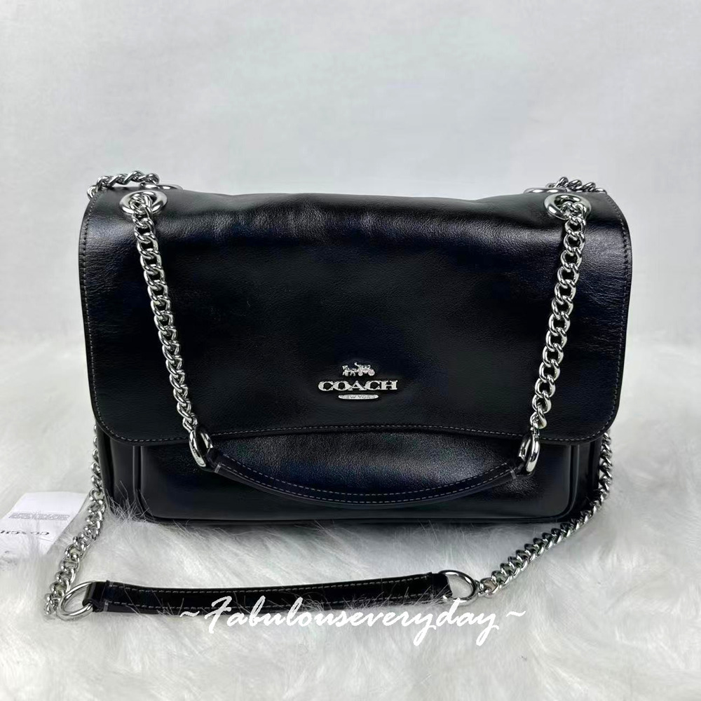 Coach Elodie Crossbody Bag Shiny Smooth Leather/Silver Black CCF09 NWT